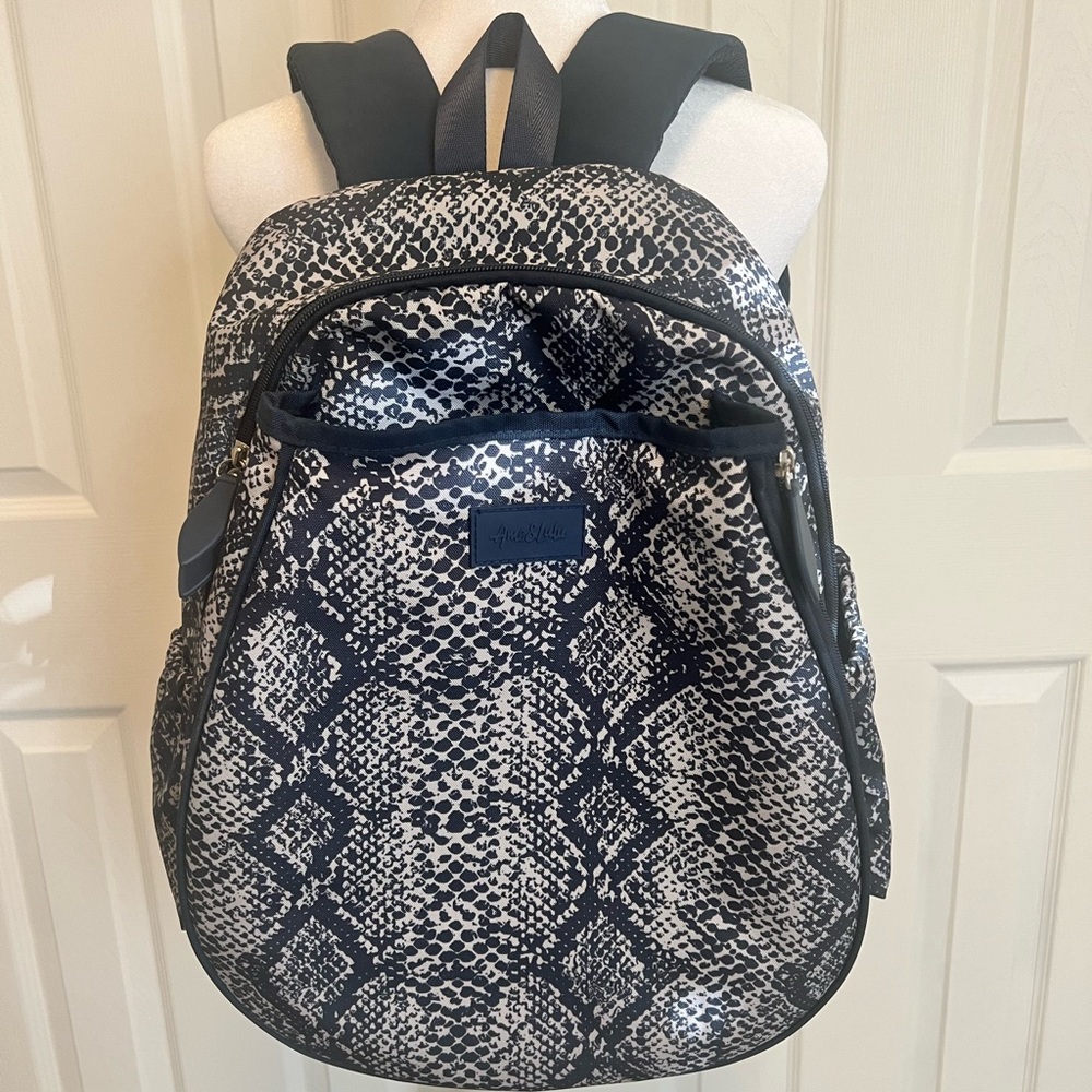 Navy and White Snake Print Tennis Backpack - Picture 1 of 4